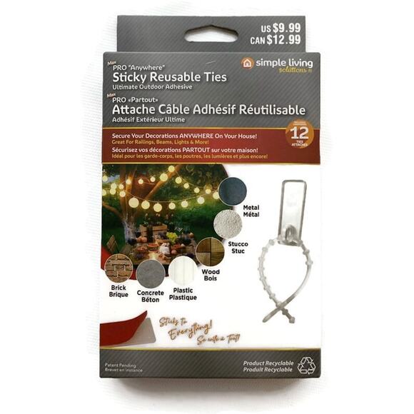 Simple Living Sticky Reusable Ties 12 Piece Indoor Outdoor Lot of 2 - Picture 7 of 7